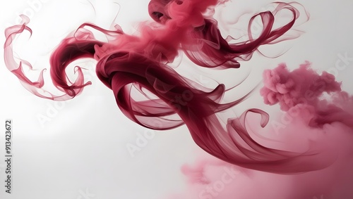 A vibrant vinous liquid is sprayed into the air, creating a striking, oily mist against a clear background. GENERATIVE AI