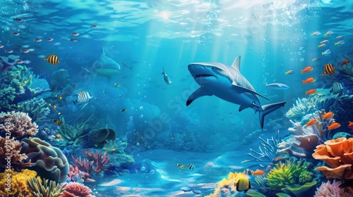 Shark Swimming Through a Vibrant Coral Reef