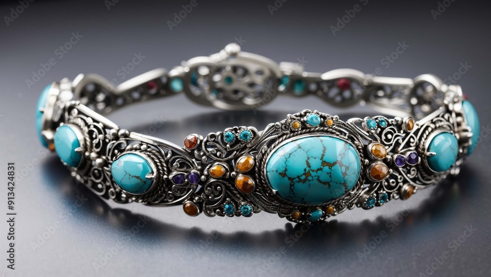 a silver bracelet with turquoise a silver bracelet with turquoise