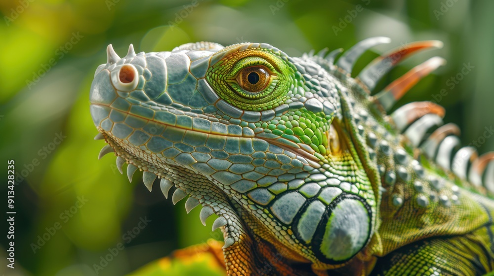 Close-up of a Green Iguana's Face with a Focus on its Eye Close-up of a Green Iguana's Face with a Focus on its Eye