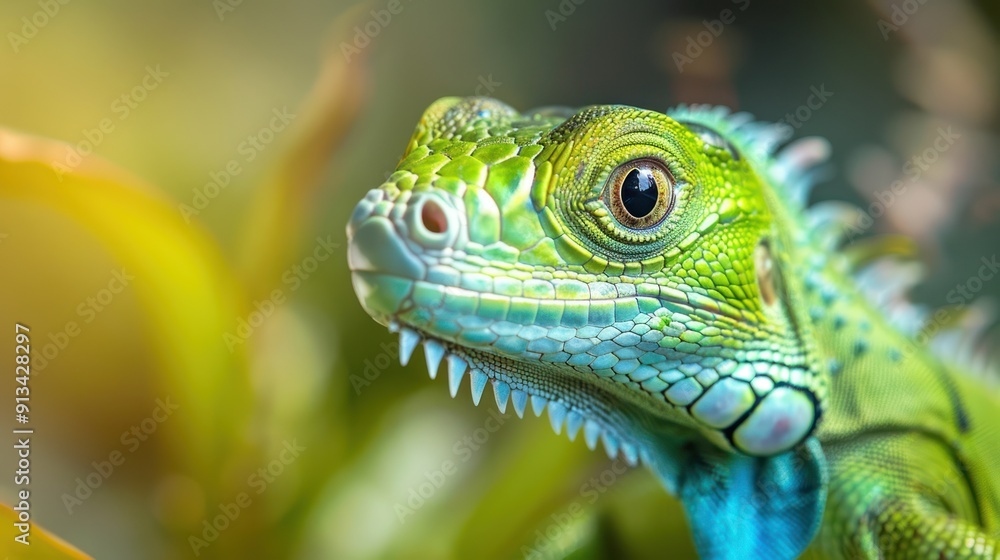 Close-up Portrait of a Green Iguana with Blue Scales Close-up Portrait of a Green Iguana with Blue Scales