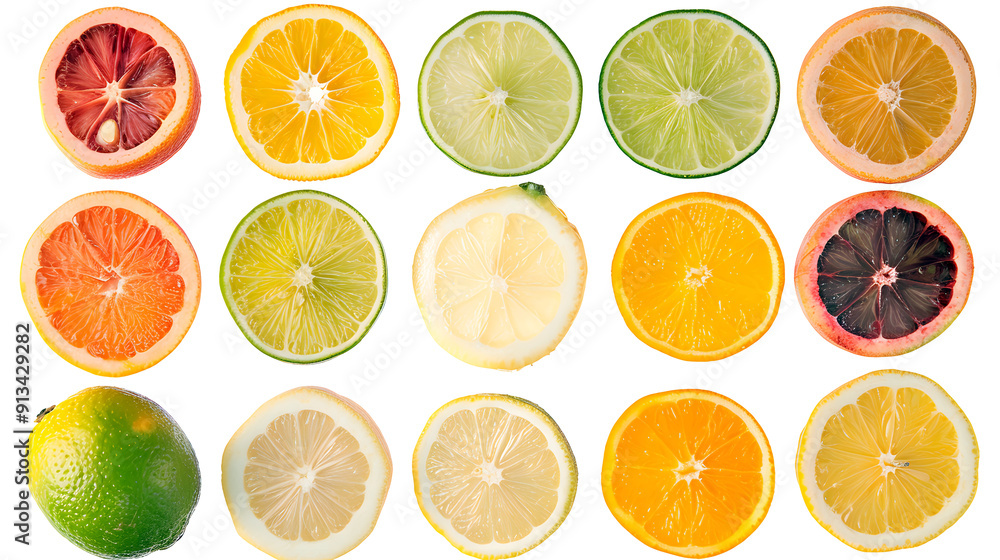 Obraz premium colorful citrus fruit slices isolated on transparent background