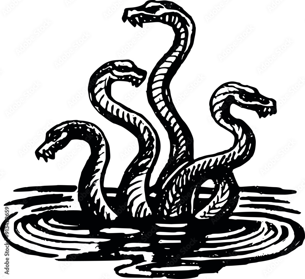 Hydra Snake Flat black and white Stock royalty free images vector Illustrations generated Ai Hydra Snake Flat black and white Stock royalty free images vector Illustrations generated Ai