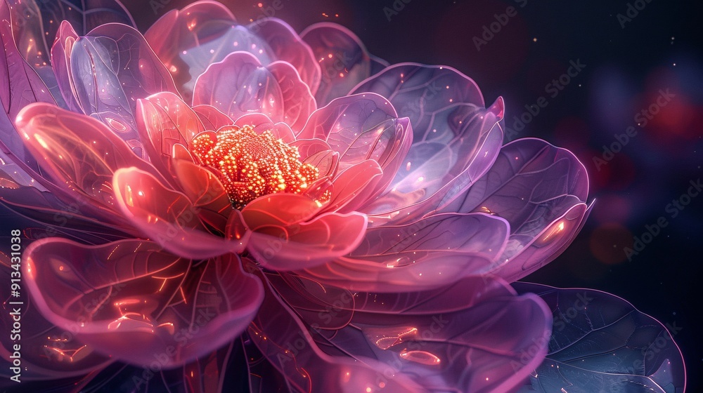 glassmorphic flower with sparkling petals in shades of pink and purple glassmorphic flower with sparkling petals in shades of pink and purple