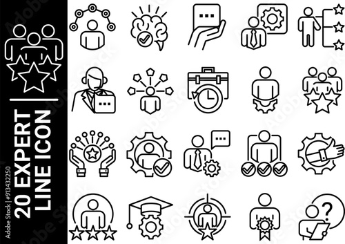 20 expert line icon, black and white