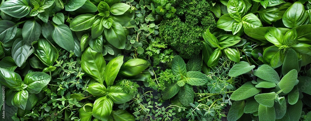 Show a cozy herb garden with various herbs and ample blank space. Show a cozy herb garden with various herbs and ample blank space.