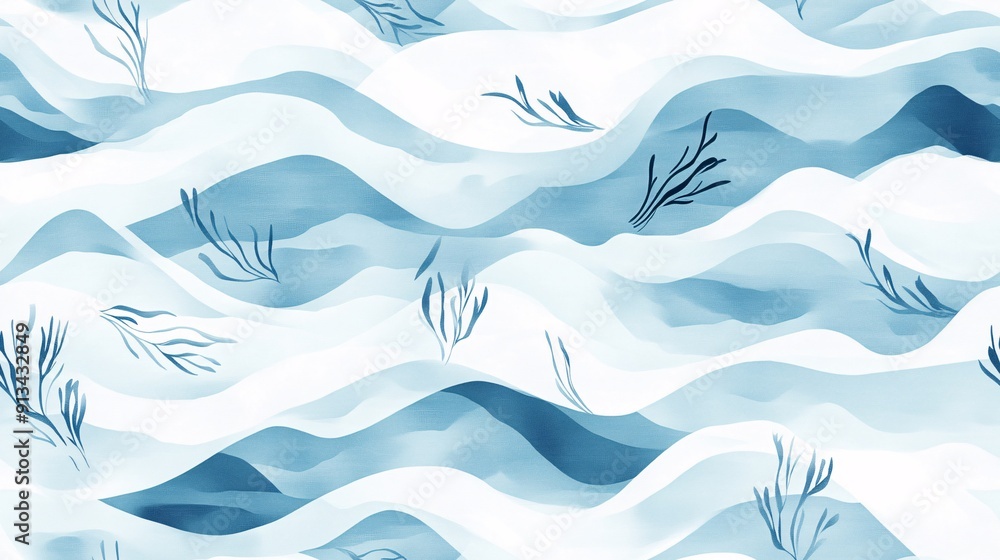 A seamless design featuring a deep sea atmosphere with gentle waves, soft seaweed, and subtle underwater hues. The minimal deep sea motifs are illustrated with smooth, flowing lines, creating a A seamless design featuring a deep sea atmosphere with gentle waves, soft seaweed, and subtle underwater hues. The minimal deep sea motifs are illustrated with smooth, flowing lines, creating a