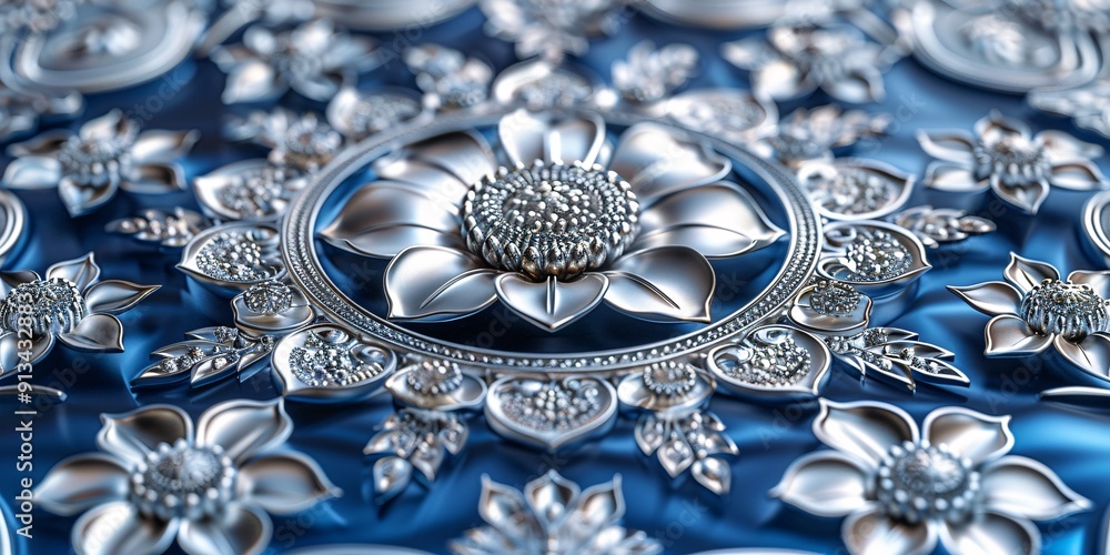 Detailed Blue and Silver 3D Arabic Pattern Detailed Blue and Silver 3D Arabic Pattern