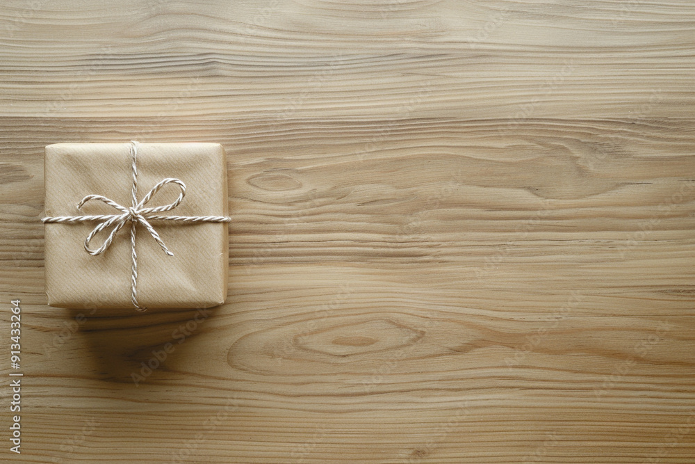 Beautifully Wrapped Gift Box on Wooden Table Beautifully Wrapped Gift Box on Wooden Table