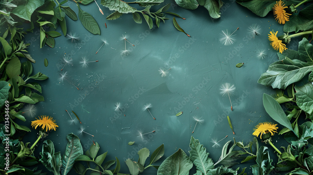 Frame of dandelion leaves, copy space in middle Frame of dandelion leaves, copy space in middle
