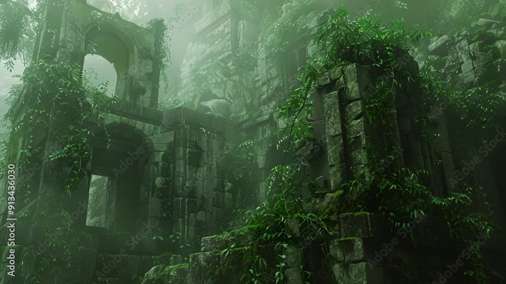 Ancient Ruins Overgrown by Jungle Vegetation Ancient Ruins Overgrown by Jungle Vegetation