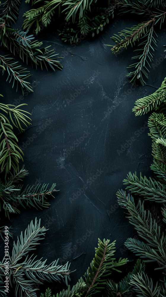 Frame of juniper leaves, white plastic board in middle Frame of juniper leaves, white plastic board in middle