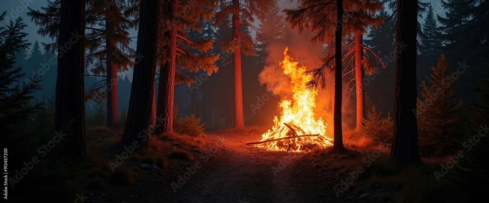 Bonfire in the Forest at Night. Bonfire in the Forest at Night.