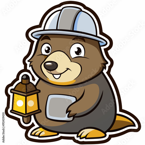 Mole wearing a miner's hat with a light