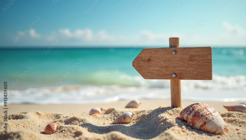 Naklejka premium Blank Wooden Signpost on the Beach.