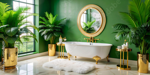 Close-up of a complementing the bathtub, showcasing elegant bathroom interior design and modern design elements provide a balanced blend of functionality. photo