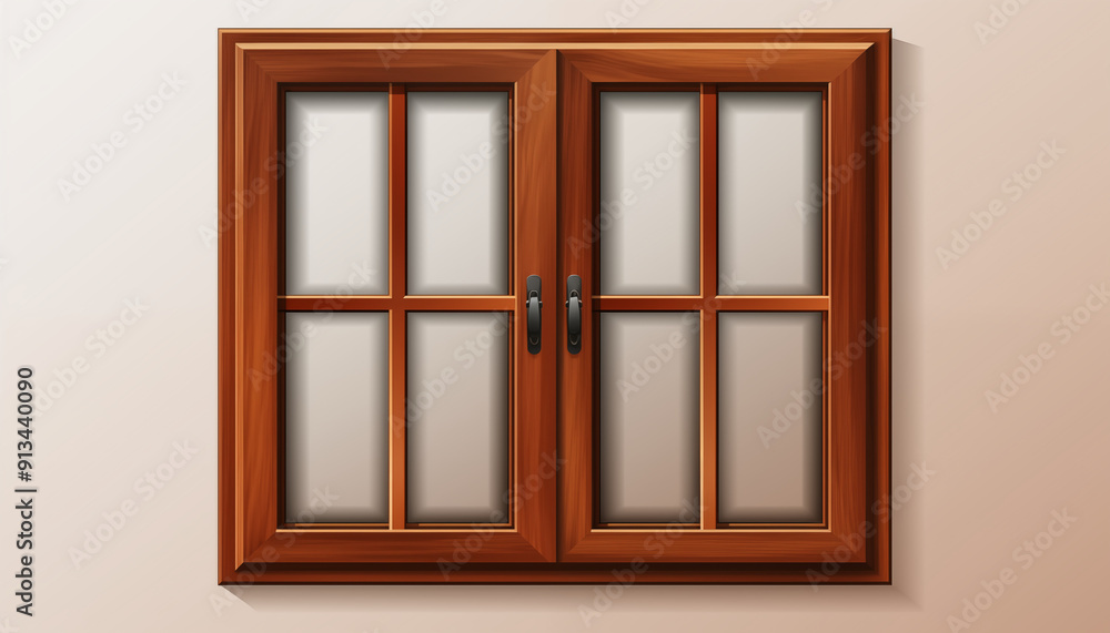 Wooden Window with Glass Panes and Black Handle Wooden Window with Glass Panes and Black Handle