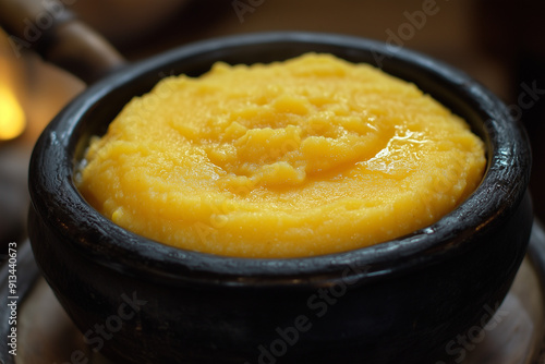 Traditional Brazilian Polenta (Angu) in Black Clay Pot