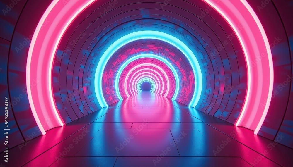 Obraz premium Neon tunnel with pink and blue lights.