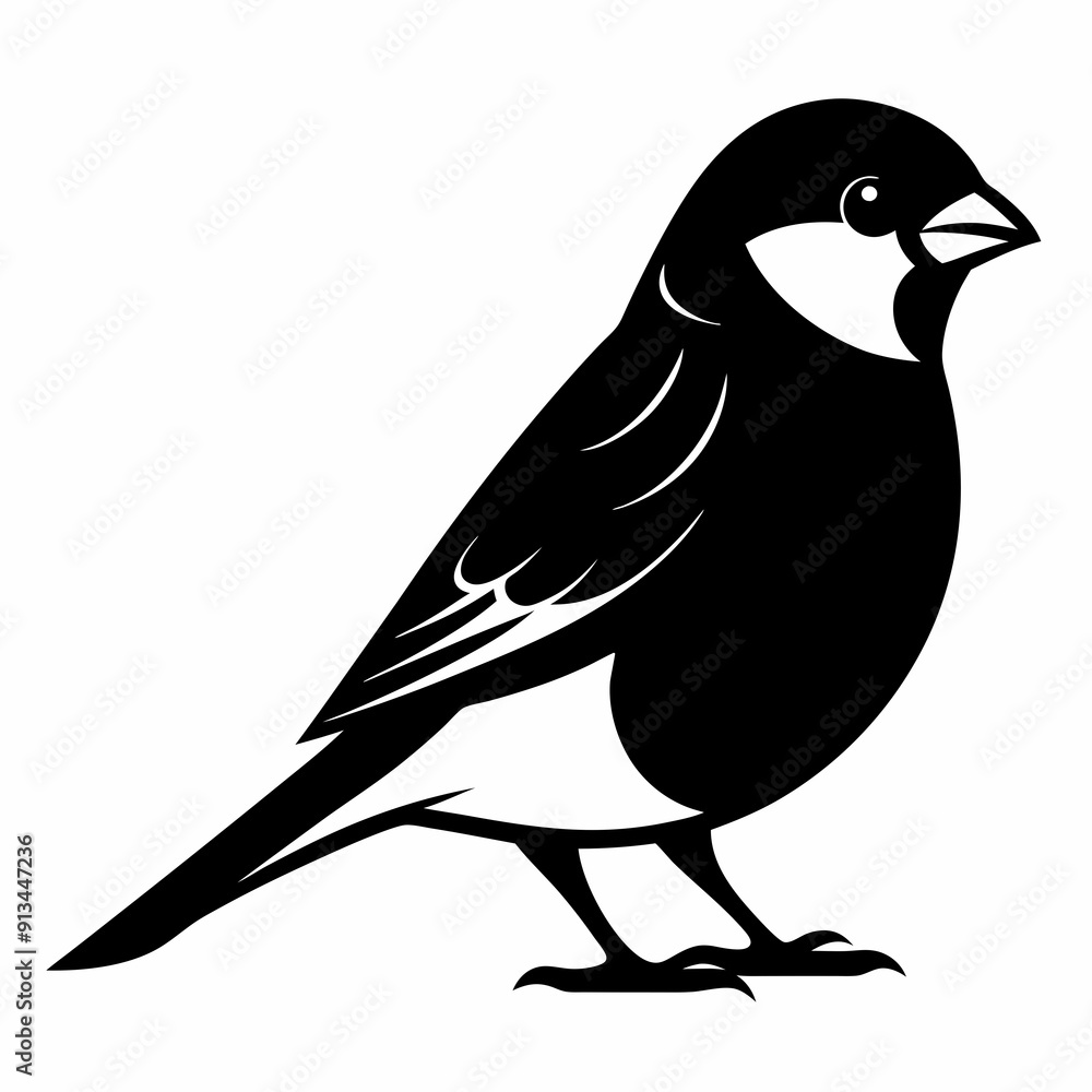 Fototapeta premium Sparrow isolated on white, sparrow vector illustration, bird on a branch vector art, sparrow silhouette, bird vector icon, sparrow on a branch vector, eps