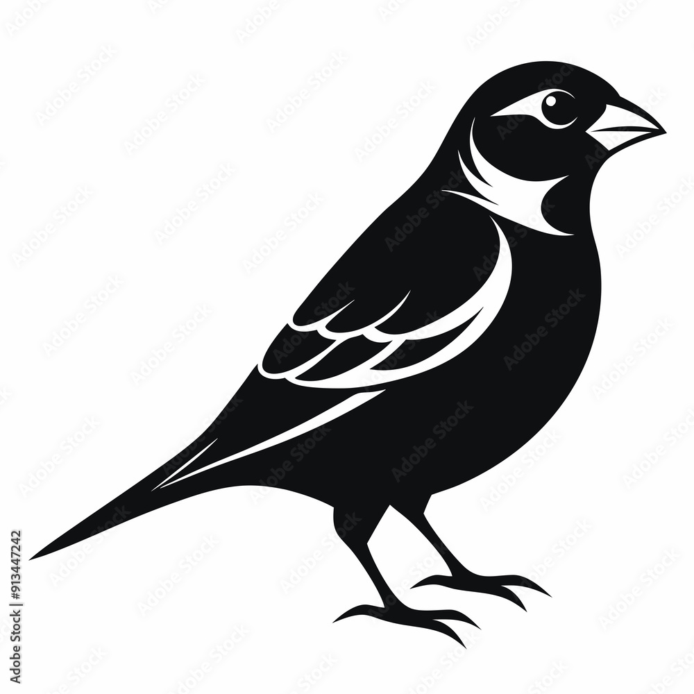 Obraz premium Sparrow isolated on white, sparrow vector illustration, bird on a branch vector art, sparrow silhouette, bird vector icon, sparrow on a branch vector, eps