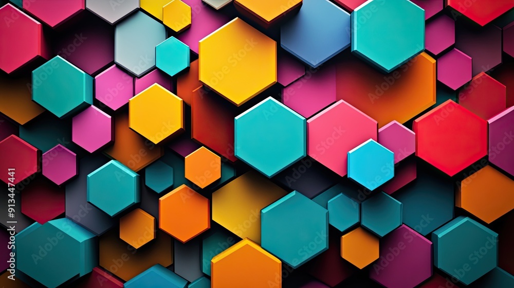 Vibrant 3D hexagon background with a mix of bright colors and geometric patterns, perfect for a bold, artistic theme Vibrant 3D hexagon background with a mix of bright colors and geometric patterns, perfect for a bold, artistic theme