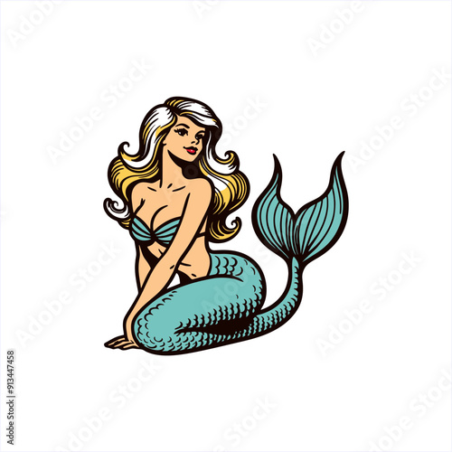 pinup girl of mermaid sirene illustration hand-drawing vector	
