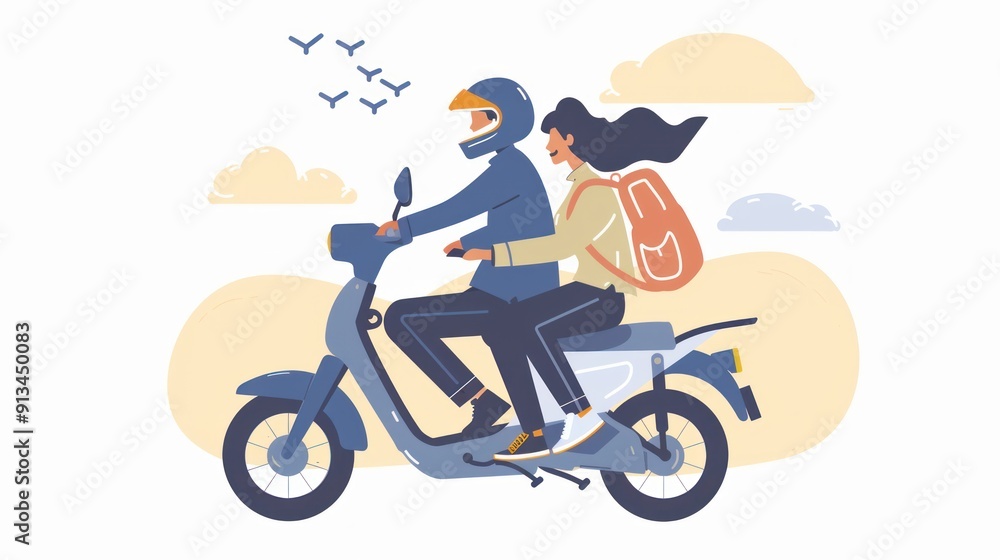 Couple Riding a Scooter on a Sunny Day Couple Riding a Scooter on a Sunny Day