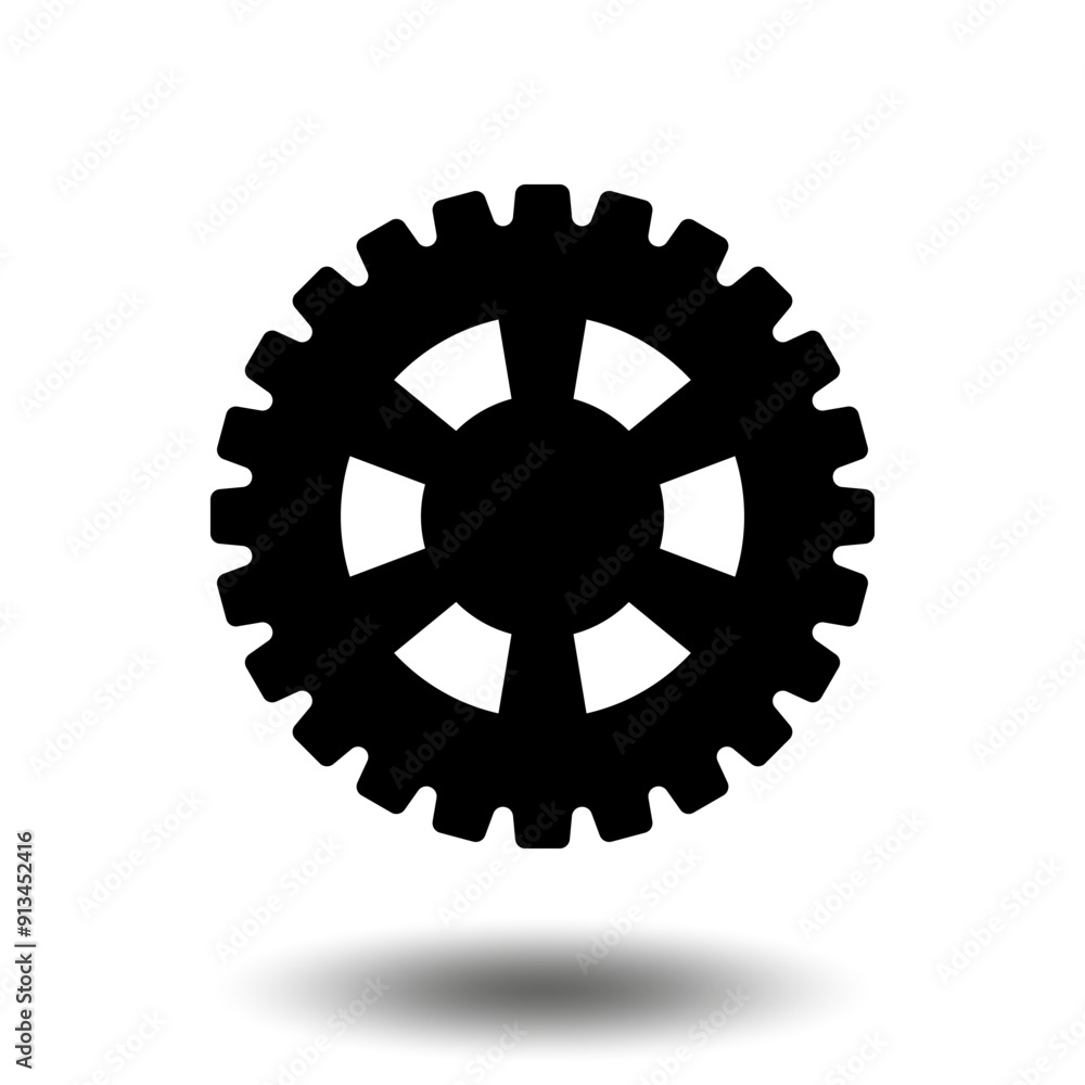 Black gear icon. Machine sprocket gear icon. Flat design. Vector cogwheel sign symbol on a white background. Black gear icon. Machine sprocket gear icon. Flat design. Vector cogwheel sign symbol on a white background.