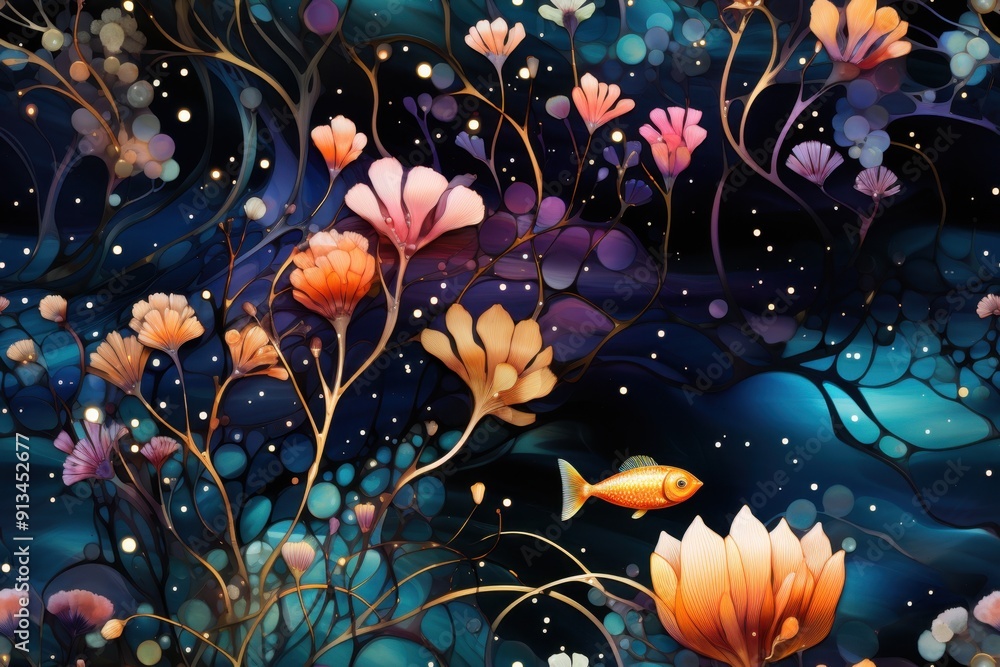 A Dreamy Underwater Garden with a Golden Fish A Dreamy Underwater Garden with a Golden Fish