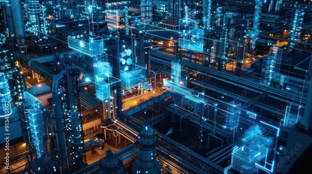 Security with AI smart surveillance at industrial factory and compound, blue highlighted Ai Security, AI generated for Ads Security with AI smart surveillance at industrial factory and compound, blue highlighted Ai Security, AI generated for Ads