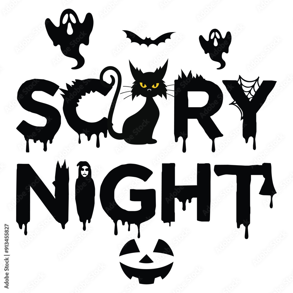 Scary night halloween day 31 October witch boo typography or graphics tshirt design Scary night halloween day 31 October witch boo typography or graphics tshirt design