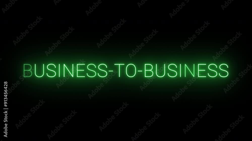 Flickering neon green glowing business to business text animated on black background Flickering neon green glowing business to business text animated on black background