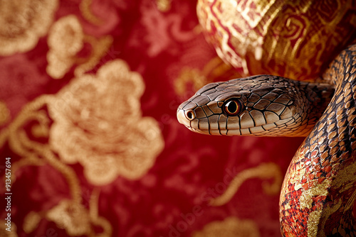 snake against a festive red and gold backdrop. of Chinese New Year