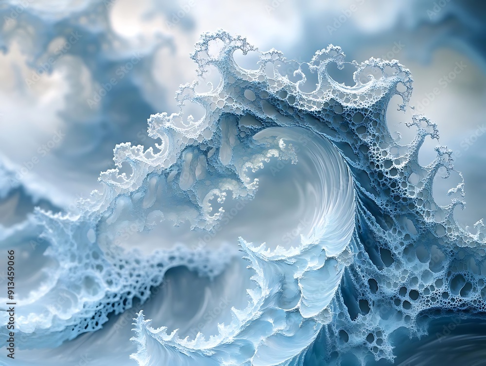 Abstract 3D Blue Wave Illustration with Fractal Pattern Abstract 3D Blue Wave Illustration with Fractal Pattern