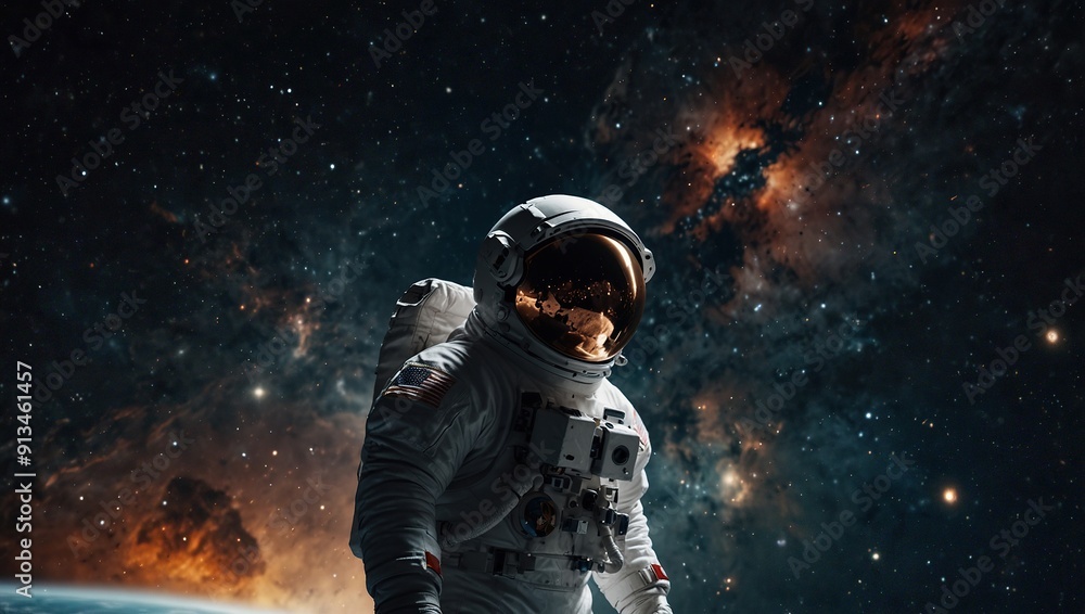 Astronaut floating in the depths of outer space - exploring the galaxy and universe in a space suit Astronaut floating in the depths of outer space - exploring the galaxy and universe in a space suit