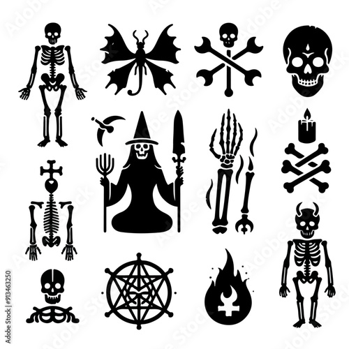 set of a skeleton silhouette 