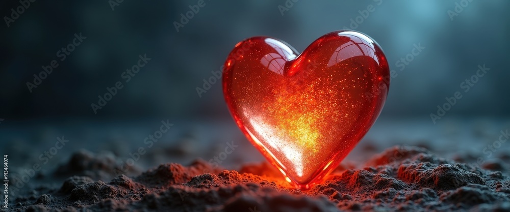 Glowing Red Heart on a Dark Background. Glowing Red Heart on a Dark Background.