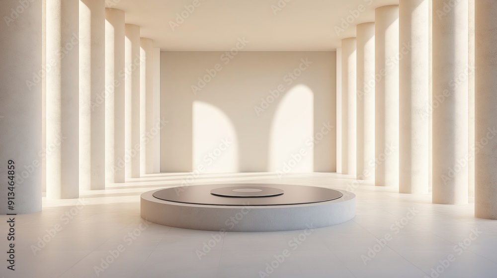 Modern minimalist interior design showcase featuring bright natural light and unique circular structure. Modern minimalist interior design showcase featuring bright natural light and unique circular structure.