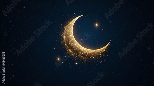 Digital illustration featuring a crescent moon against a dark blue background 