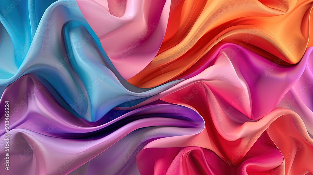 Obraz premium 3d rendering, abstract silk fabric background. Colorful textile pieces slice by slice. Cloth waving and fluttering.