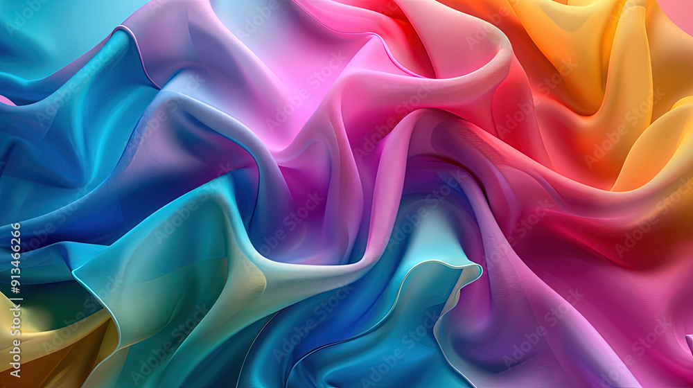 Obraz premium 3d rendering, abstract silk fabric background. Colorful textile pieces slice by slice. Cloth waving and fluttering.