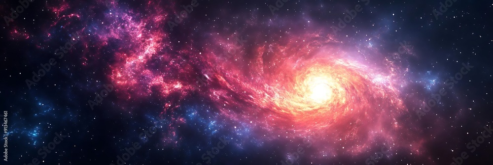 Spiral Galaxy with Pink and Orange Nebulae - Abstract Background Illustration Spiral Galaxy with Pink and Orange Nebulae - Abstract Background Illustration