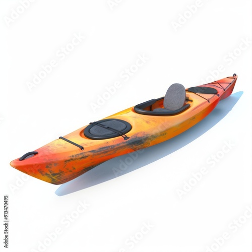 Orange Kayak with Black Seat on a White Background