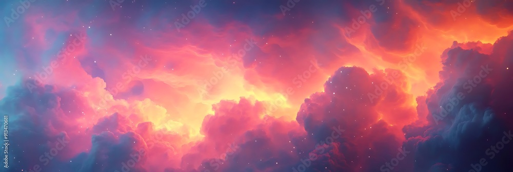 Fiery Cloud Abstract Background with Sparkling Stars Fiery Cloud Abstract Background with Sparkling Stars
