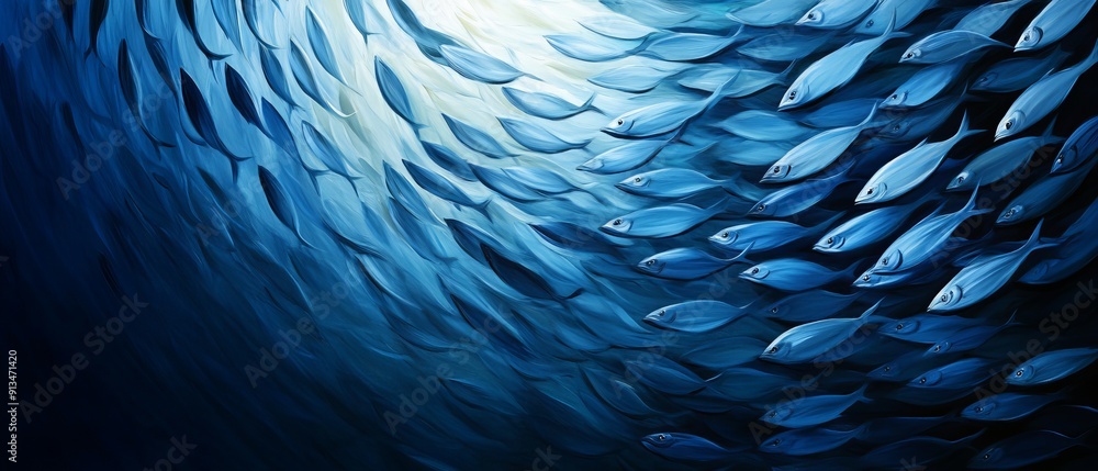 A shimmering shoal of fish moves together, their scales sparkling under the sun's rays, painting the ocean with a stunning display of natural beauty A shimmering shoal of fish moves together, their scales sparkling under the sun's rays, painting the ocean with a stunning display of natural beauty