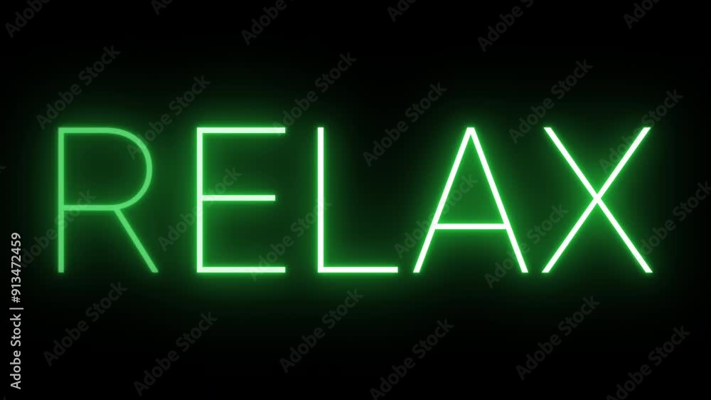 Flickering neon green glowing relax text animated on black background Flickering neon green glowing relax text animated on black background