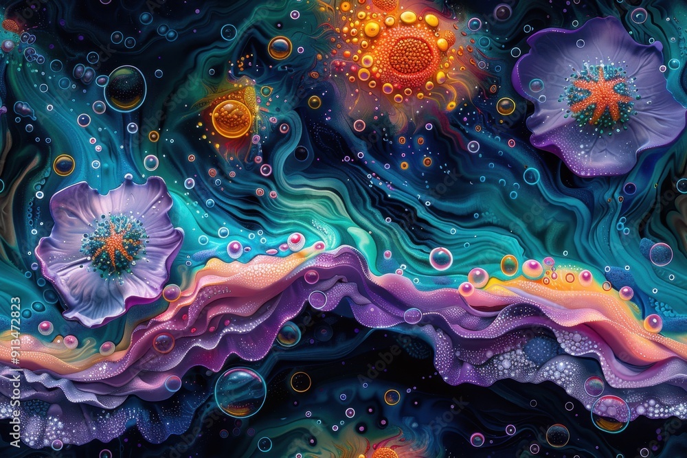 Obraz premium Abstract Cosmic Flowers and Bubbles