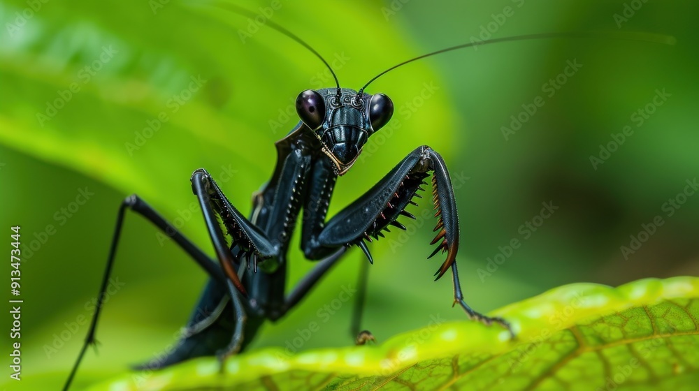 Fototapeta premium A Close-up of a Black Praying Mantis