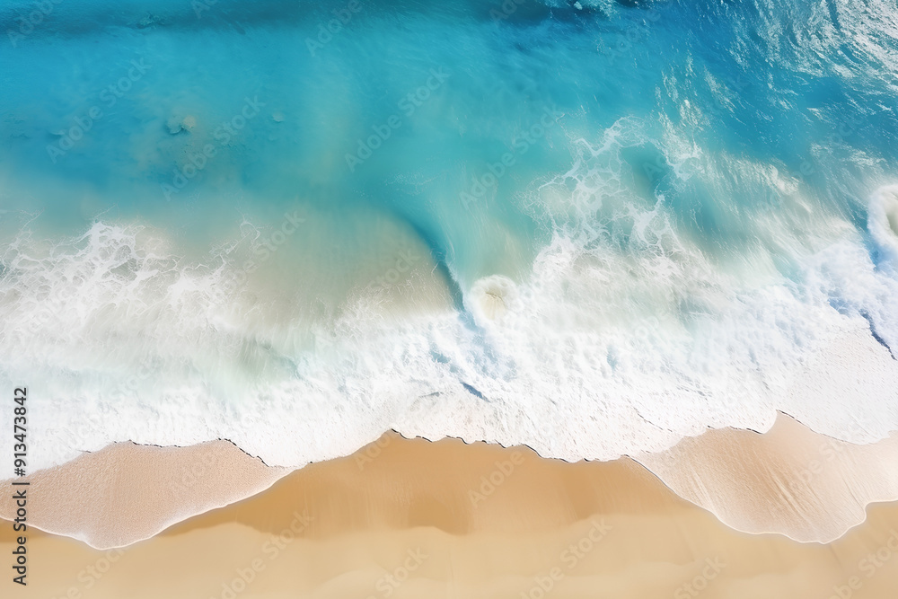 Beach and waves from top view. Turquoise water background from top view. Summer seascape from air. Top view from drone. Travel - image Beach and waves from top view. Turquoise water background from top view. Summer seascape from air. Top view from drone. Travel - image